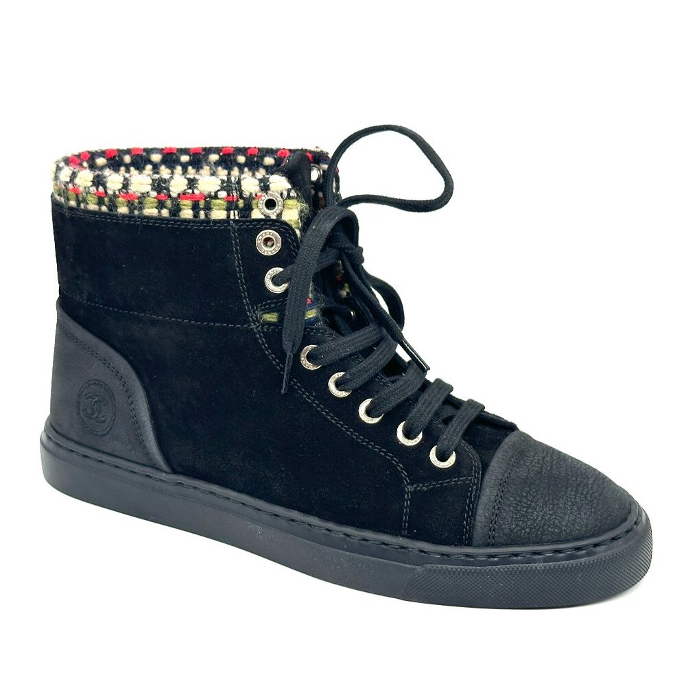 CHANEL 15A Suede Leather Lace Up High Hi Top Sneakers Kicks Shoes Boots - Picture 6 of 15